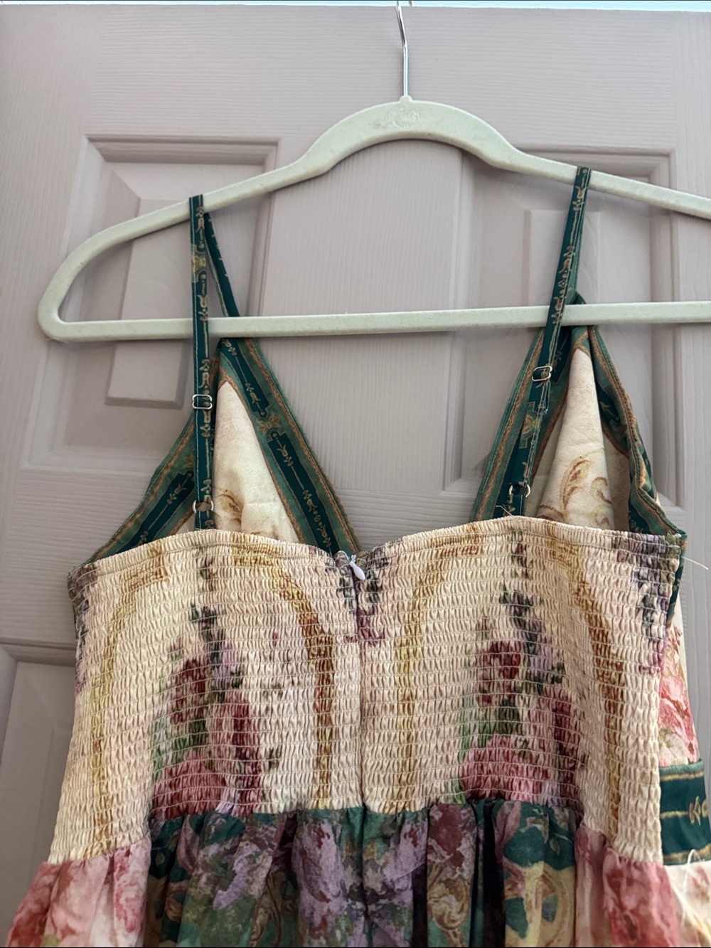 Half Heart NWOT Floral Satin Slip Dress with Green Trim - Picture 6 of 6